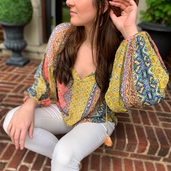 NWT Lovestich Boho Volume Sleeve Top Blouse - Picture 4 of 9